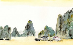 HALONG BAY aquarelle peintre Eban 