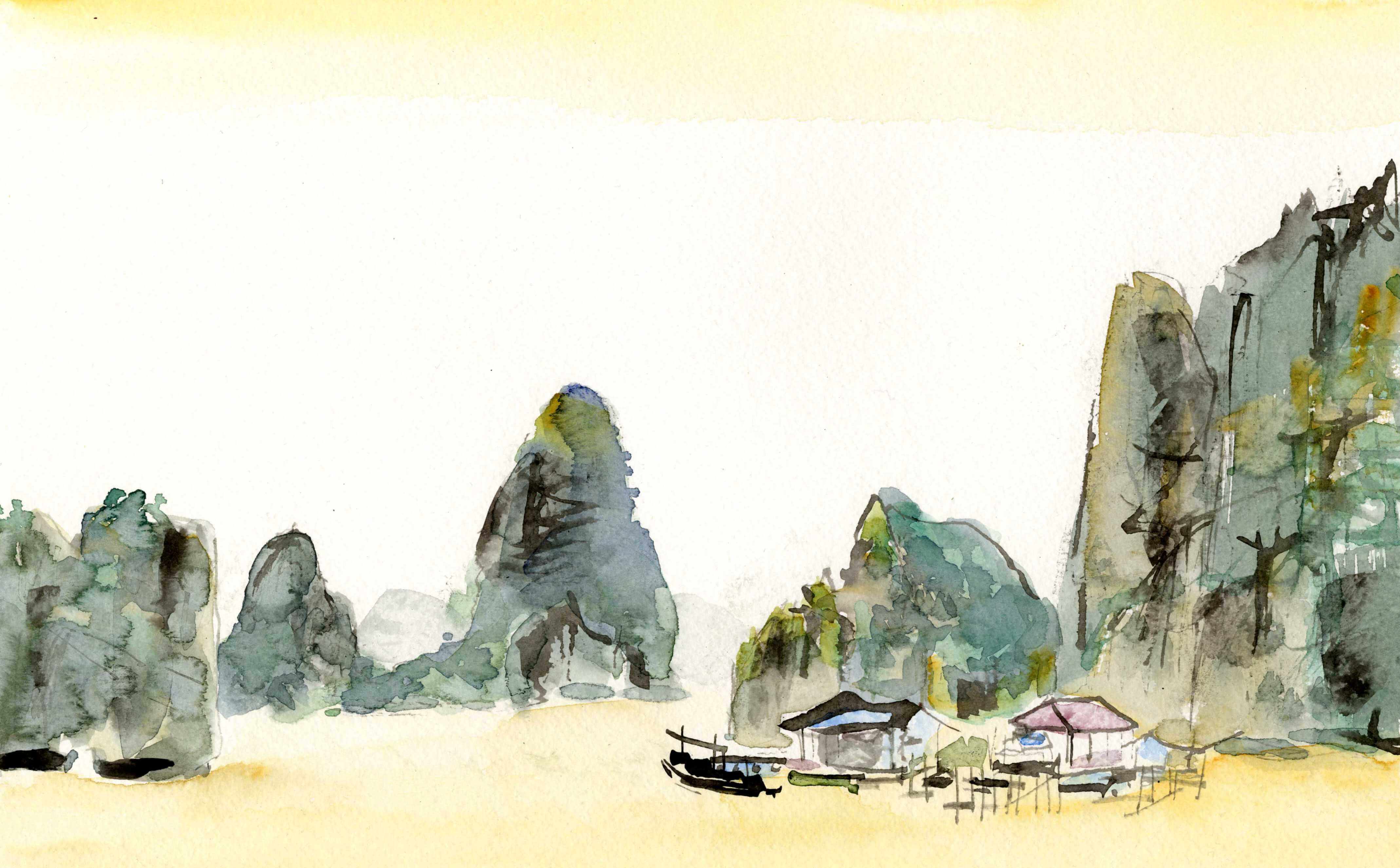 HALONG BAY aquarelle peintre Eban